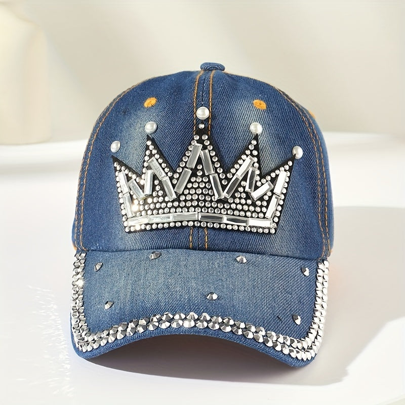 Rhinestone Crown Pattern Baseball Cap Y2K Denim Sports Hat