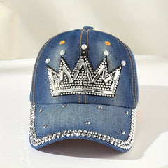 Rhinestone Crown Pattern Baseball Cap Y2K Denim Sports Hat