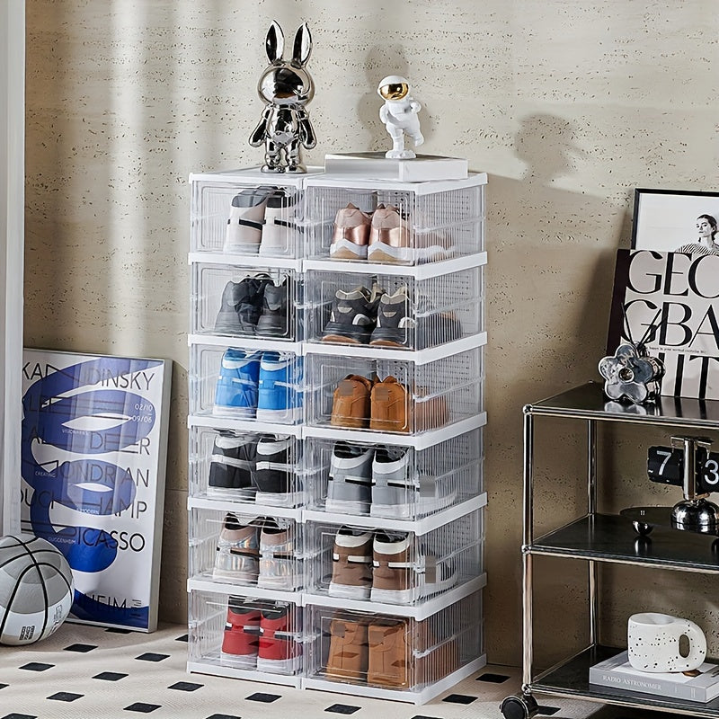 1pc Integrated Plastic Shoes Box Dustproof Folding Shoes Cabinet Shoe Storage