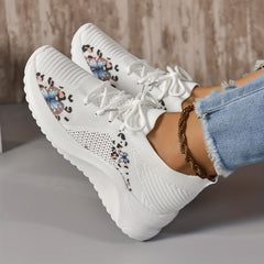 Women's Butterfly Print Knitting Sports Lace Up Sneakers