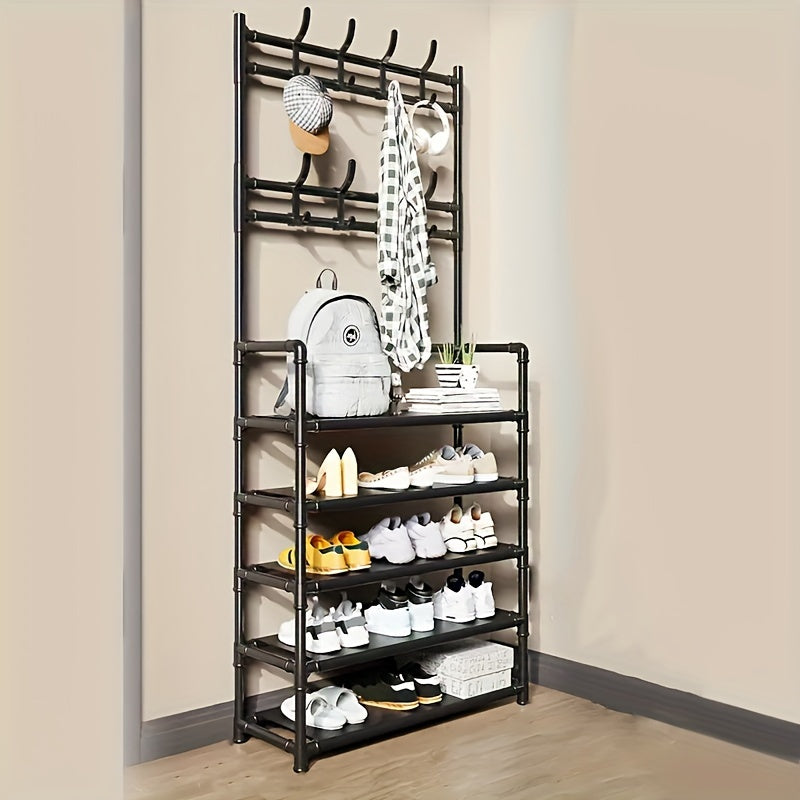 Coat Hat Rack with Shoes Storage Hooks
