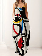 Women's Plus Abstract Figure Print V Neck Cami Maxi Dress