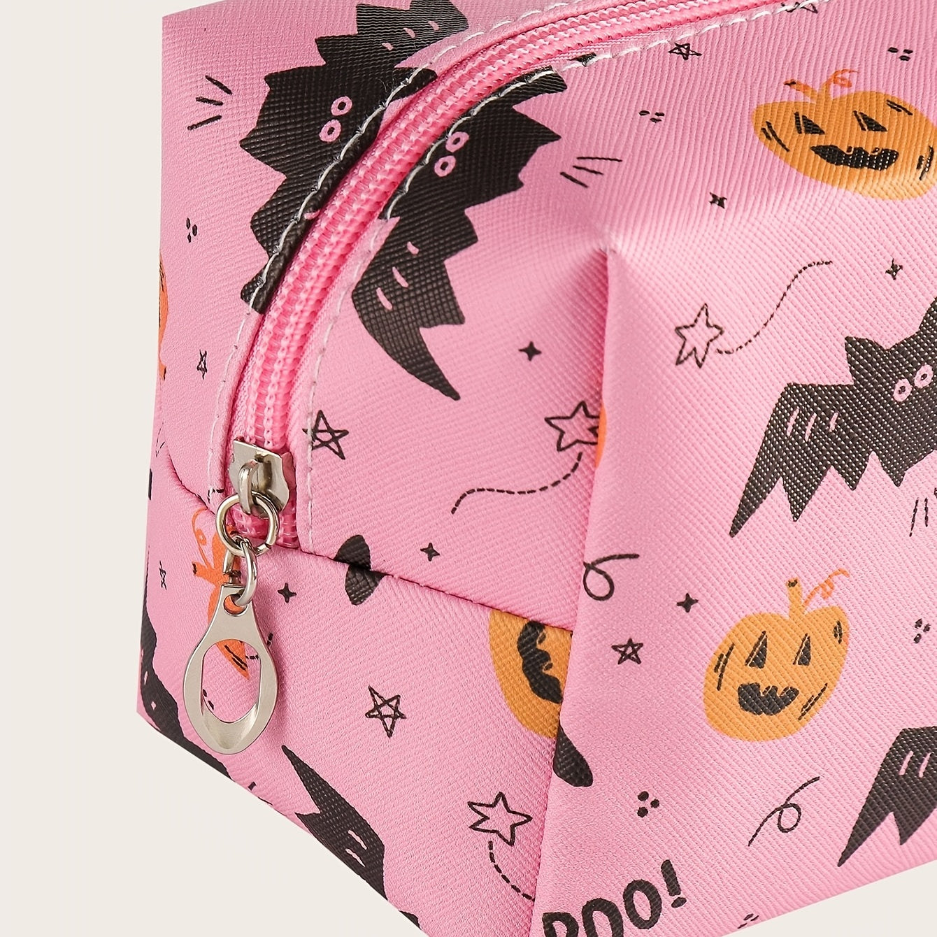 Halloween Pumpkin & Bat Print Makeup Bag Roomy Zipper Pouch