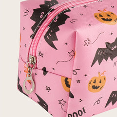 Halloween Pumpkin & Bat Print Makeup Bag Roomy Zipper Pouch