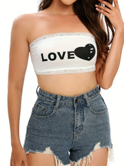 3pcs Letter Print Bandeau Bras Stretch Strapless Women's Lingerie
