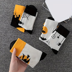 5 Pairs Skull & Bat Print Halloween Crew Socks Women's Stockings & Hosiery