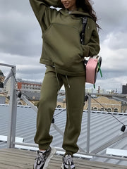 Solid Hoodie & Joggers Outfits Two Piece Set