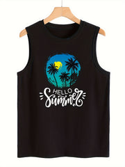 Tree Pattern Sports Vest Round Neck Sleeveless Top