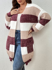 Women's Plus Striped Long Sleeve Cardigan