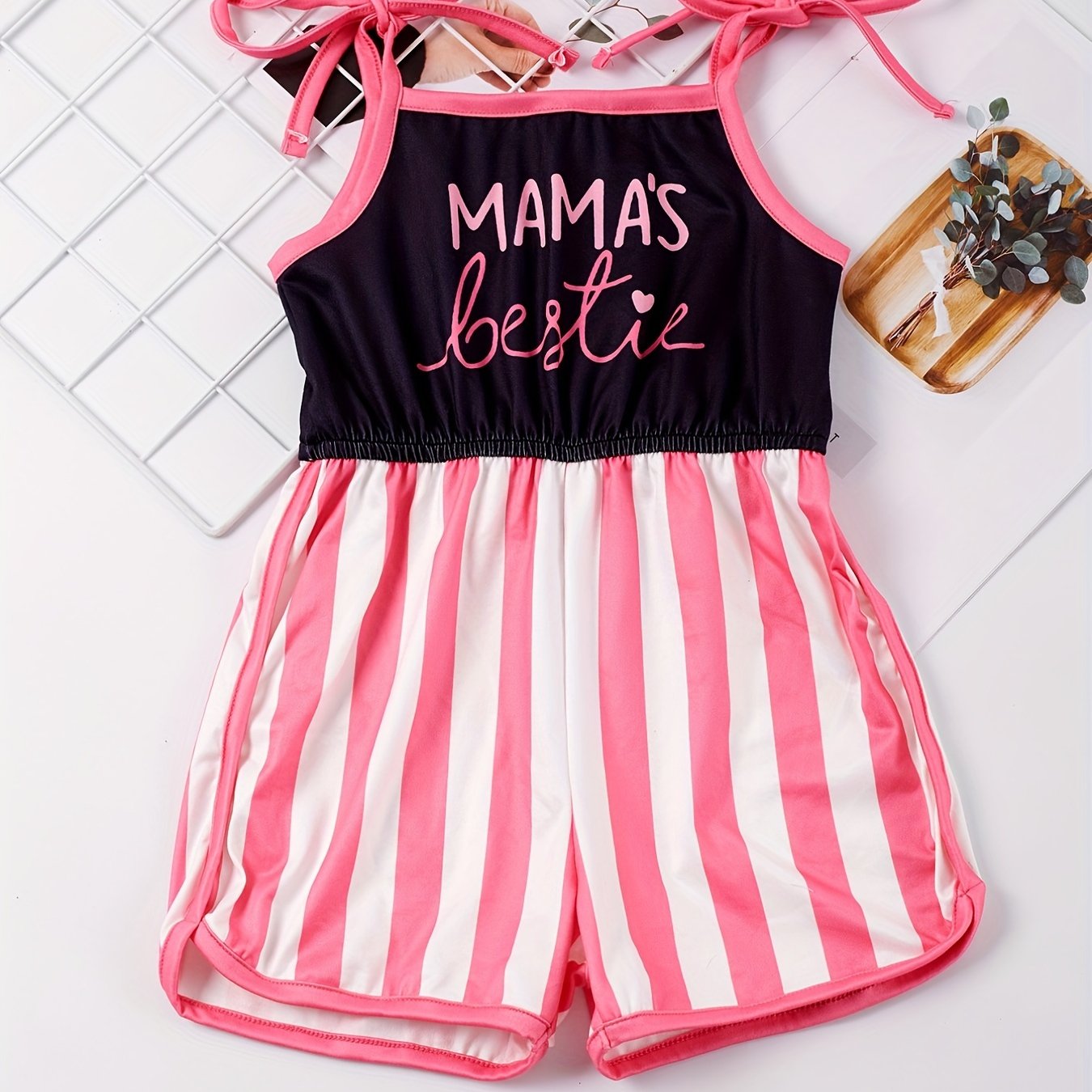 Toddler Girls MAMA'S BESTIE Stripe Graphic Cami Romper