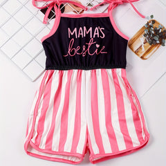 Toddler Girls MAMA'S BESTIE Stripe Graphic Cami Romper