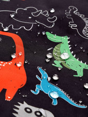 Dino Graphic Print Boy's Hooded Coat Waterproof Windbreaker