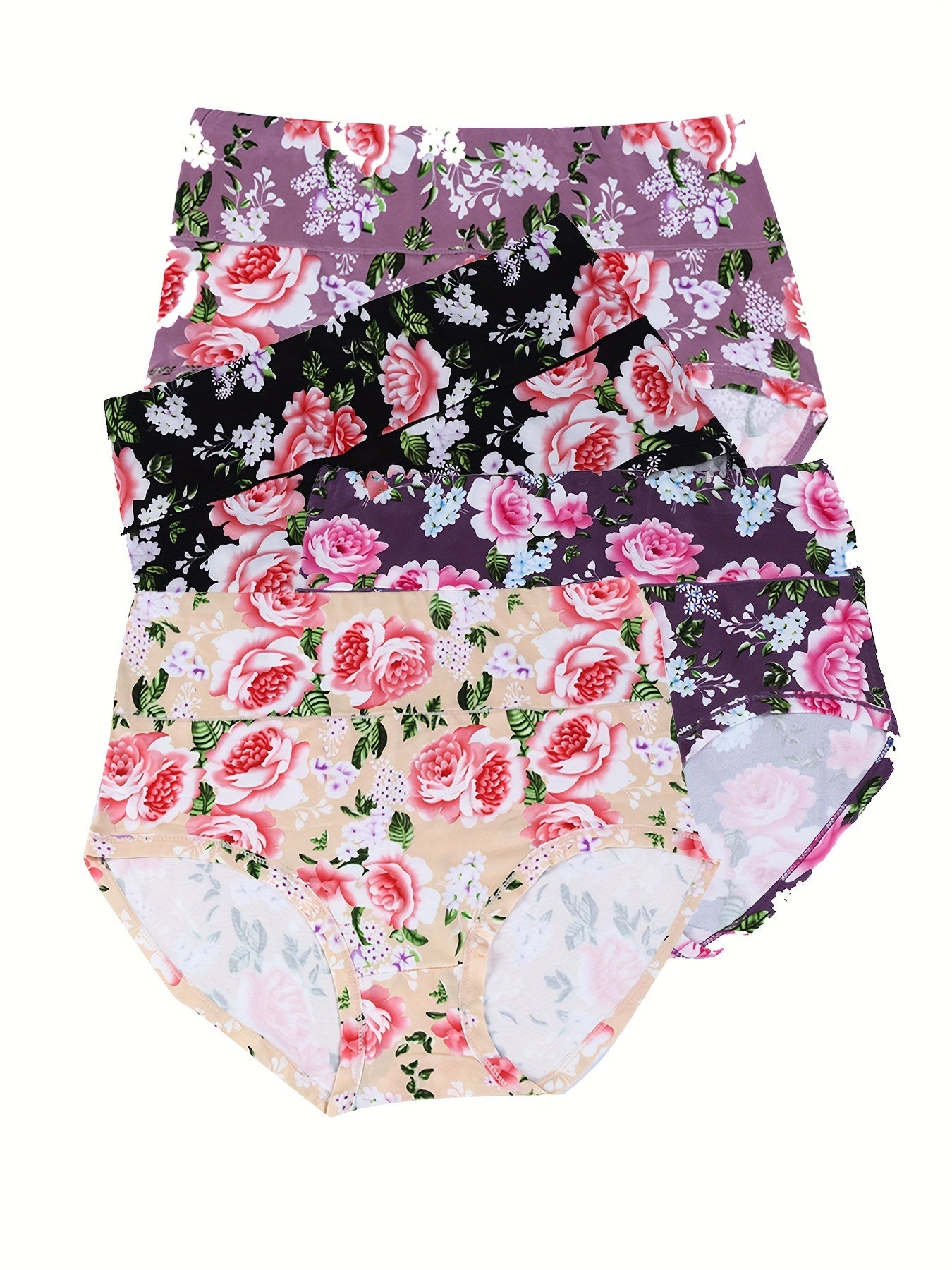 4 Pack Women's Plus Floral Print Soft Briefs Set