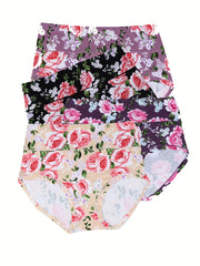 4 Pack Women's Plus Floral Print Soft Briefs Set