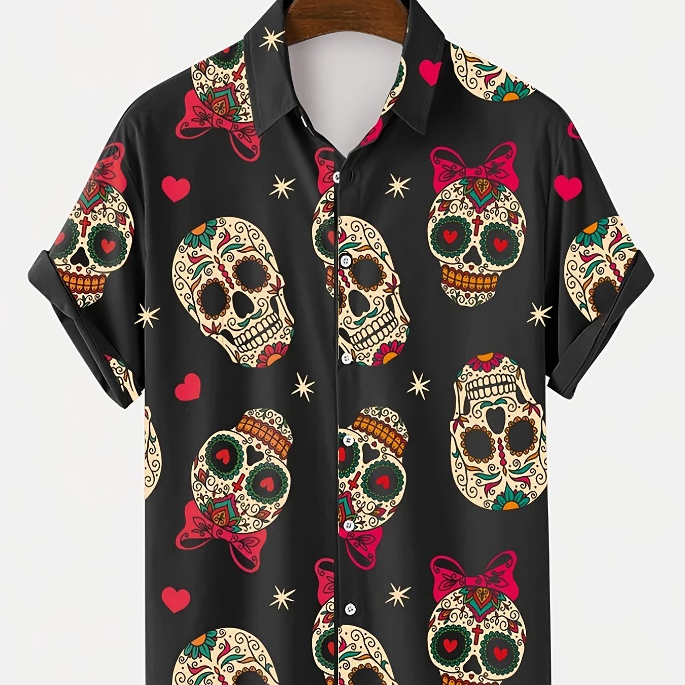 Men's Casual Skull Print Hawaiian Shirt for Summer