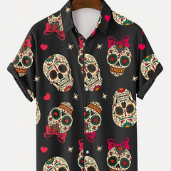 Men's Casual Skull Print Hawaiian Shirt for Summer