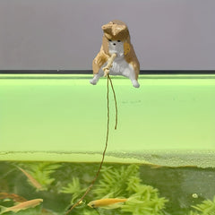 Fishing Cat Statue Figurine Ornament for Fish Tank, Cartoon Style Decoration