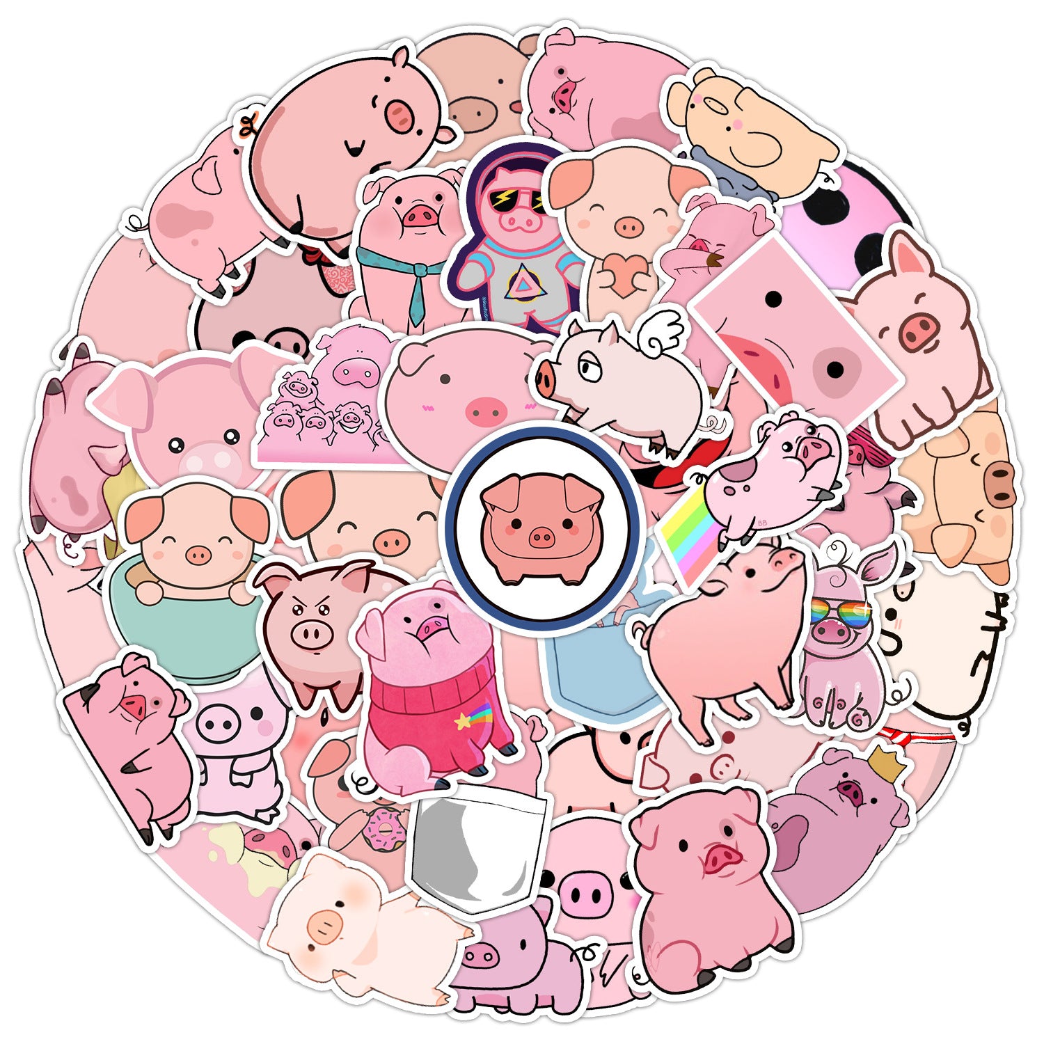 50 Cute Pig Stickers for DIY, Water Bottles, Laptops
