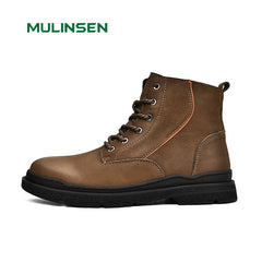 Men's Casual Leather Ankle Boots Lace-Up Walking Shoes