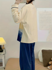 Cartoon Bear Pajama Set Long Sleeve Crew Neck Top & Pants