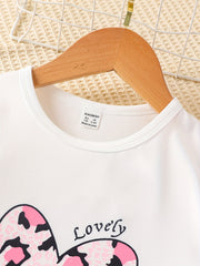 Girls Leopard Heart T shirt & Pants Set for Summer Party