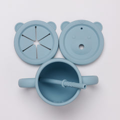 Kids Silicone Training Cup with 2 Lids & Straw