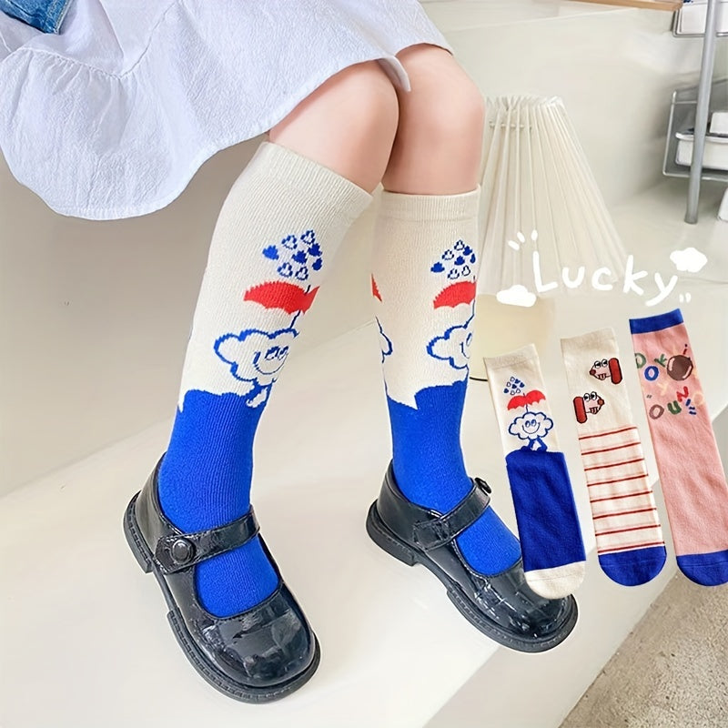 Girls Cartoon Dog Print Calf Socks Breathable Crew Socks