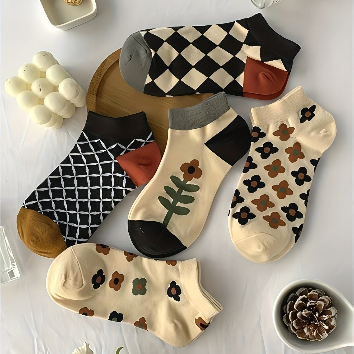 Girls Kids Floral Plaid Soft Comfy Low Cut Ankle Socks for All Seasons