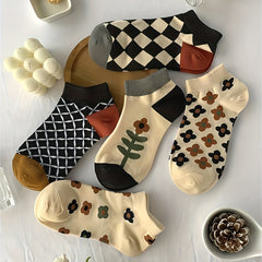 Girls Kids Floral Plaid Soft Comfy Low Cut Ankle Socks for All Seasons