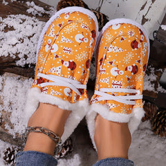 Women's Christmas Snow Boots Santa Claus Snowman Pattern Winter Plush Warm