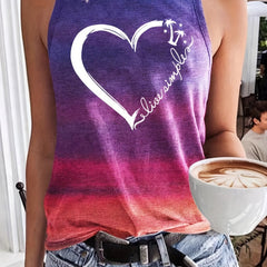Heart Print Gradient Tank Top Sleeveless Summer Tank Top