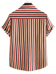 Men's Vertical Striped Short Sleeve Shirt for Daily Wear