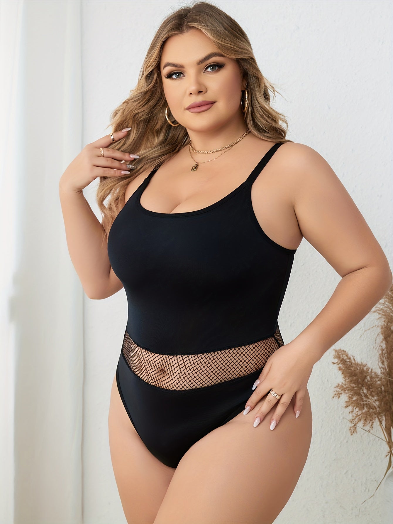 Sexy Fishnet Bodysuit Round Neck Slim Fit