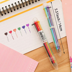 2pcs Cartoon Multicolor Ballpoint Pen 0.5mm Press Colorful 6 Pen 5.51inch