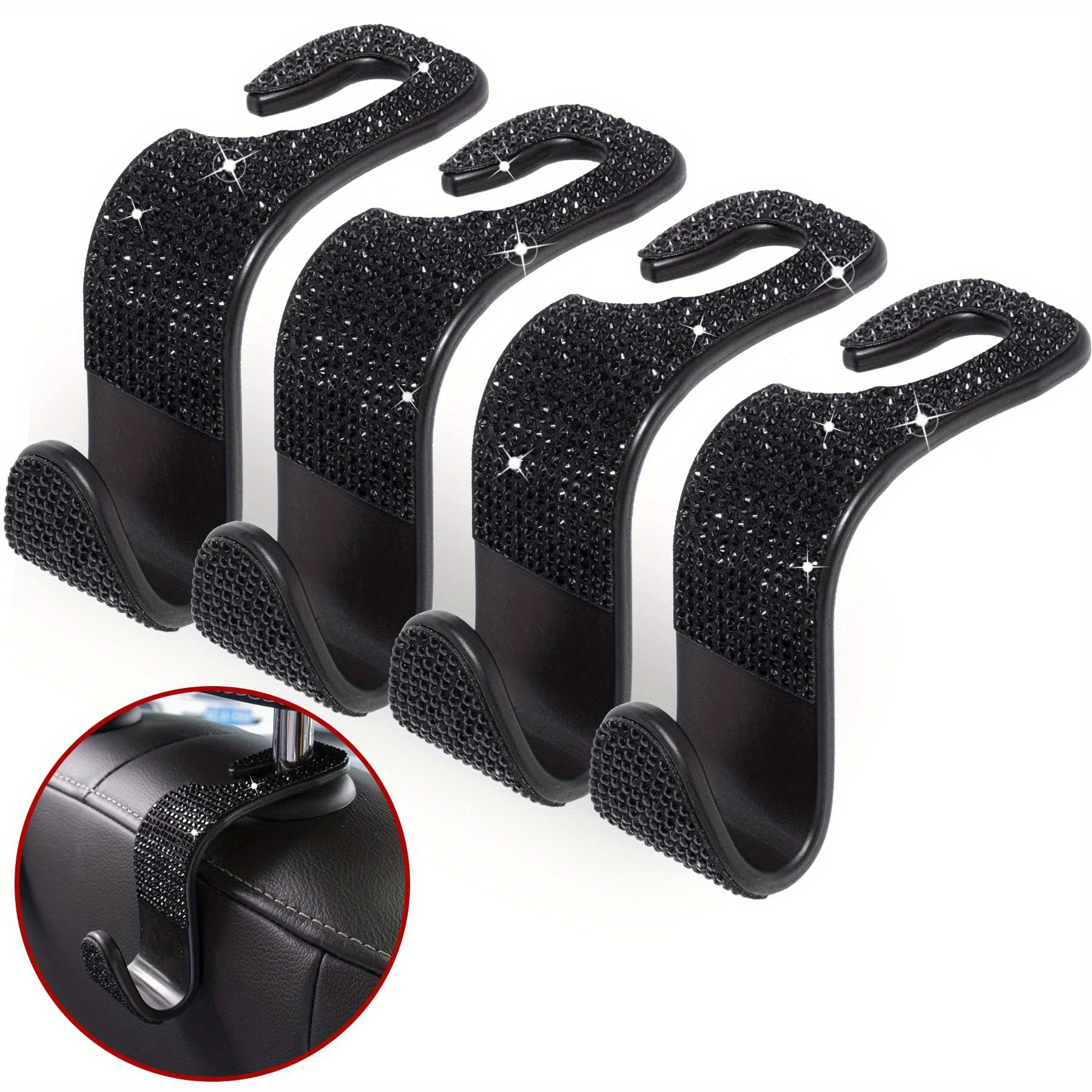 Bling Rhinestone Car Seat Hooks 4 Pack