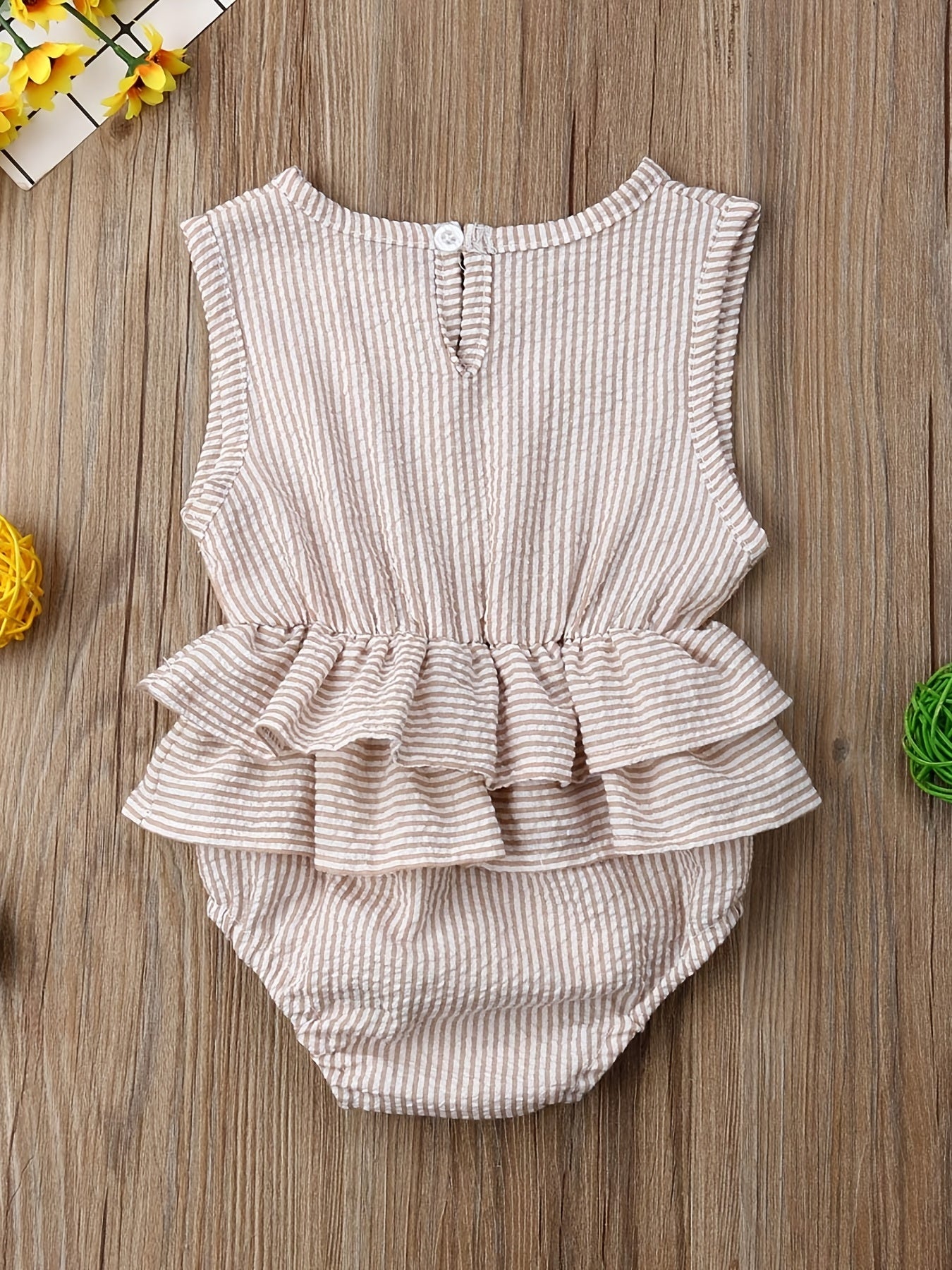 Newborn Sleeveless Romper Ruffles Crew Neck Bodysuit for Baby Girls