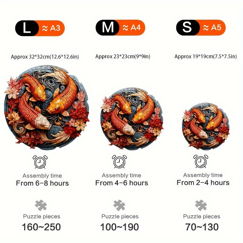 Fortune Carp Wooden Puzzle Animal Shapes Brain Teaser Gift