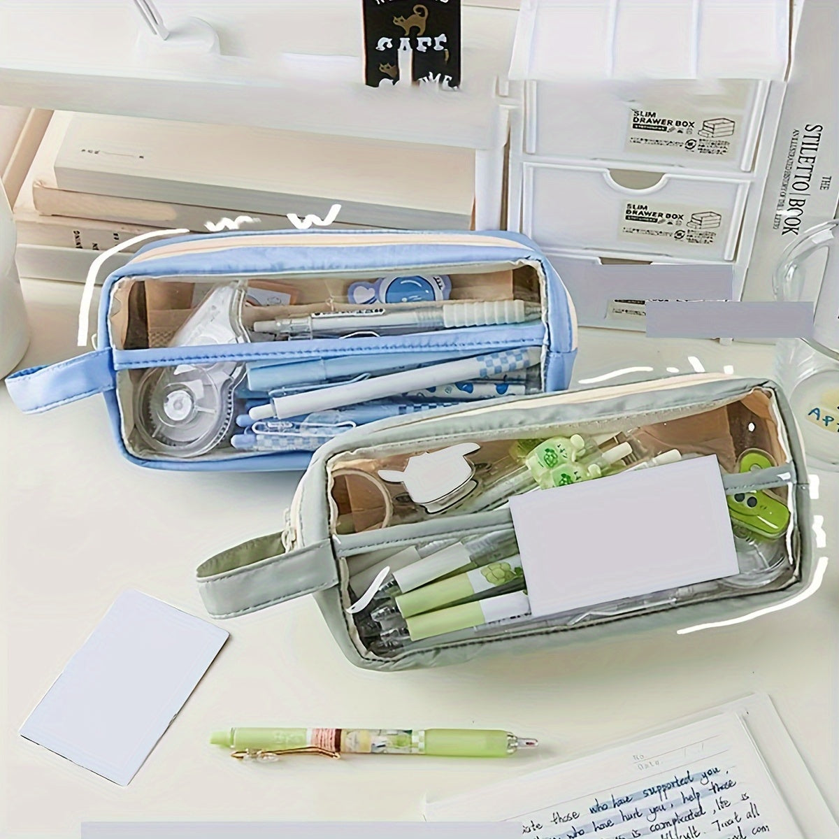 Large Capacity Double Layer Student Stationery Box