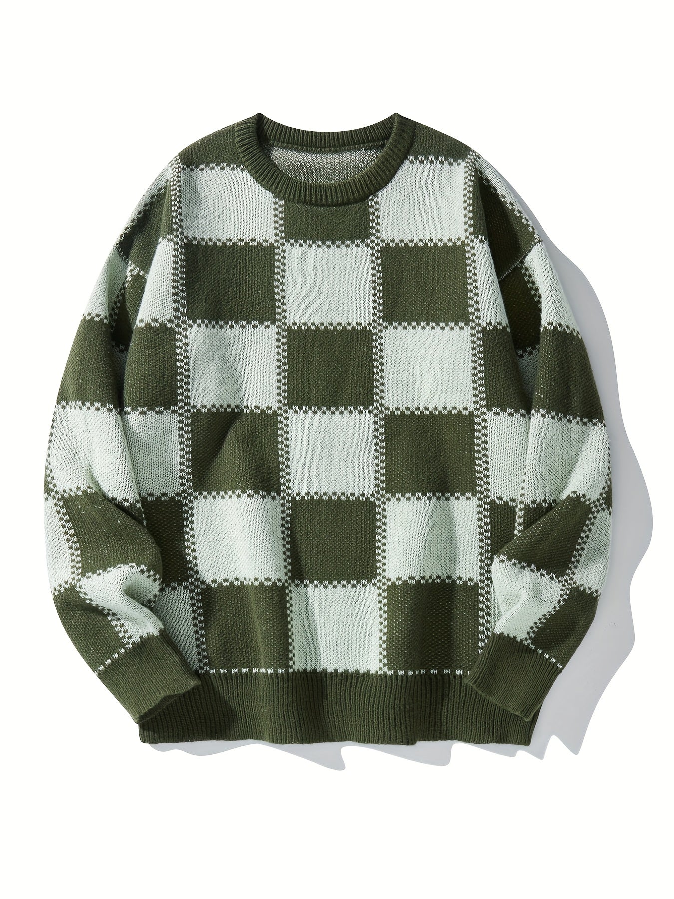 Men's Checkerboard Knitted Sweater for Fall and Winter