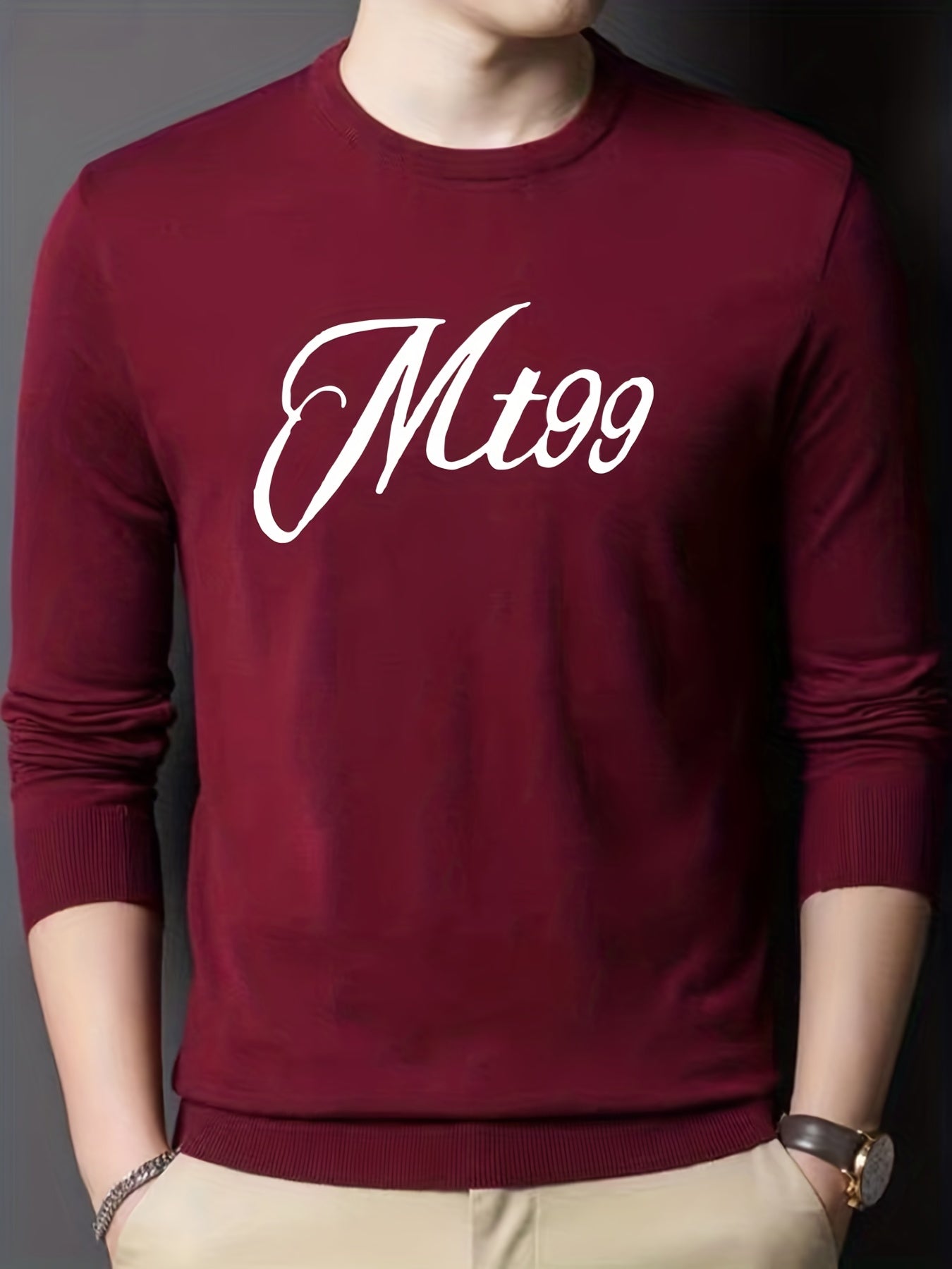 Men's Knitted Crew Neck Sweater for Fall Winter