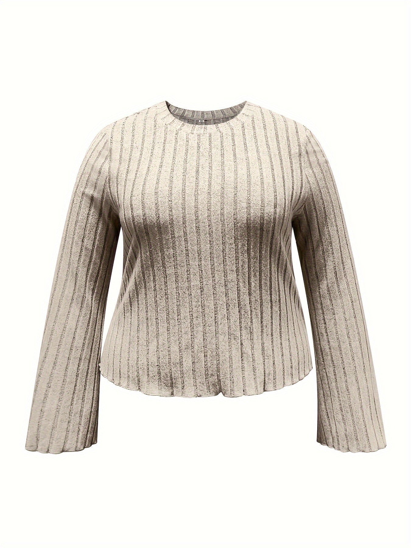 Solid Bell Sleeve Ribbed Knit Top