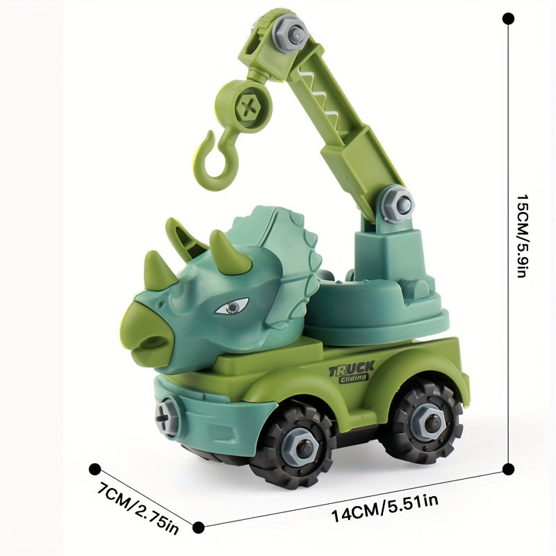 4pcs Dino Assembly Engineering Car Toy Disassembly T-Rex Triceratops Excavator