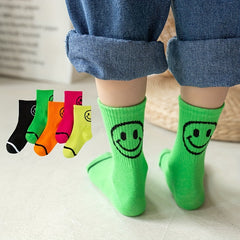 5Pairs Boys Cute Smiley Face Crew Socks for All Seasons