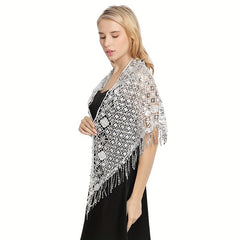 Sequin Decor Triangle Scarf Floral Hollow Out Solid Shawl