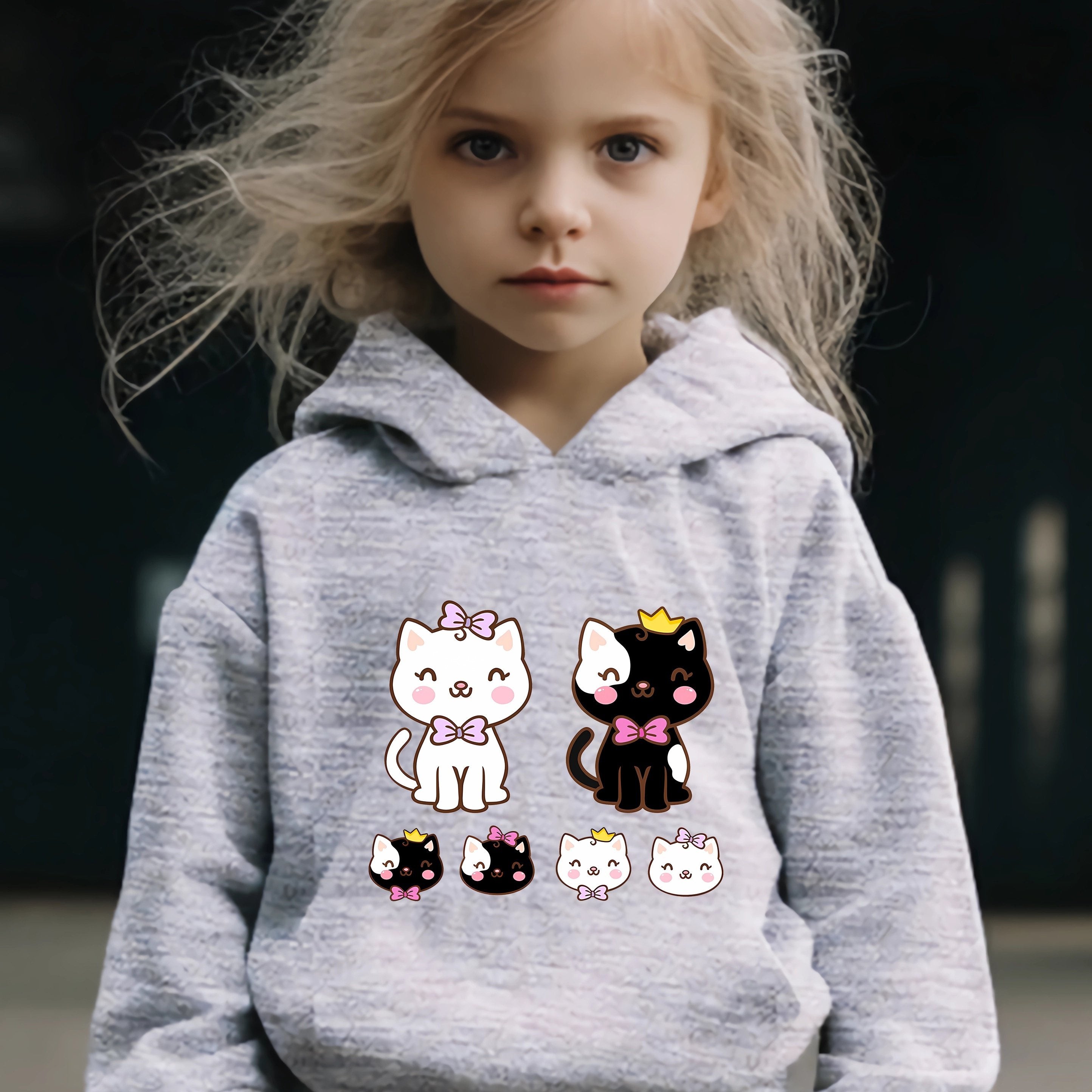 Yinyang Kitty Print 2pcs Girls Outfits For Sports