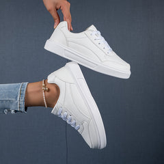 Women's Flat Skate Shoes Faux Leather Lace Up Sneakers
