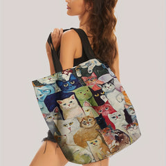 Many Cats Oil Painting Tote Bag Large Travel Beach Shoulder Bag