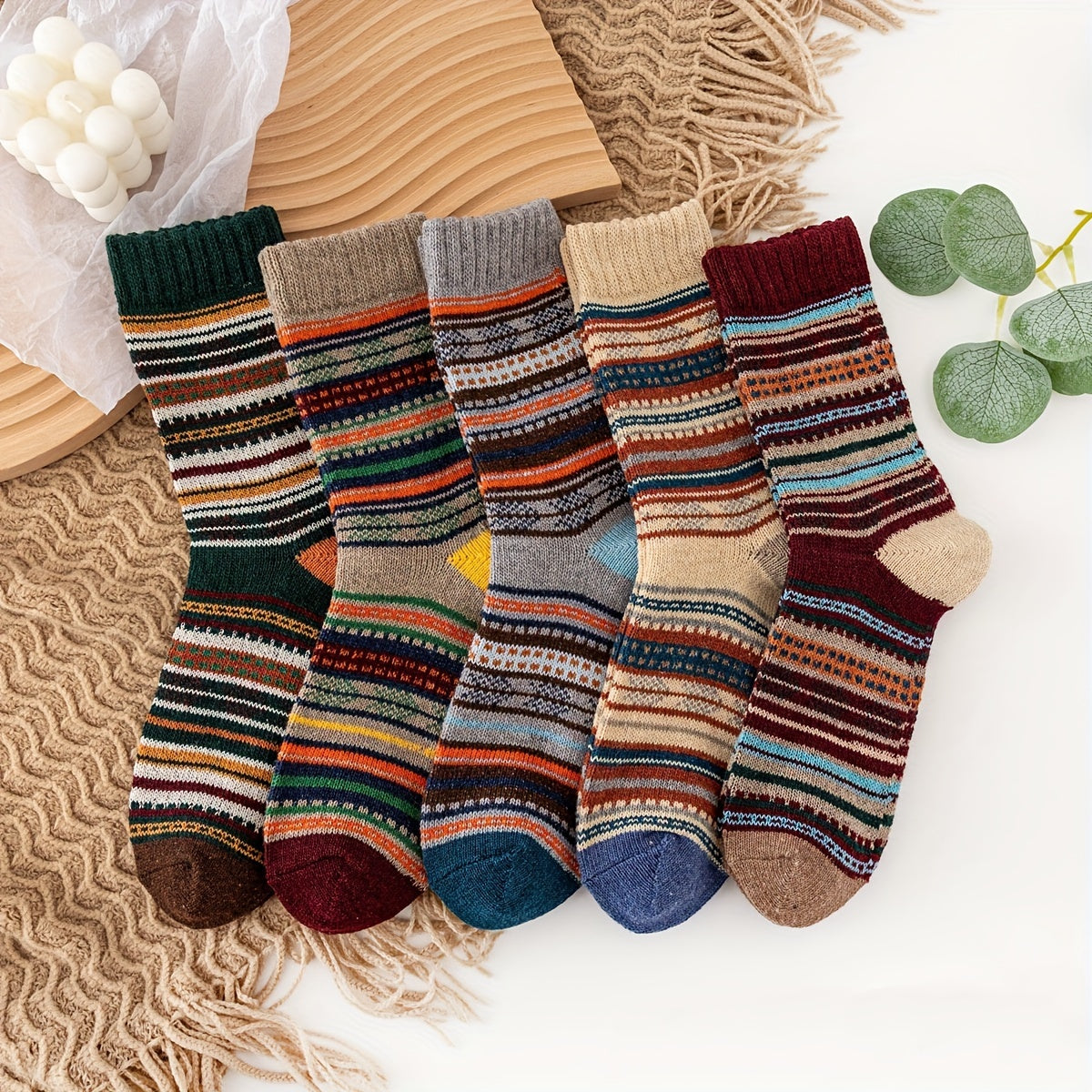 5 Pairs Winter Wool Socks For Men Thickened Warm Crew Socks