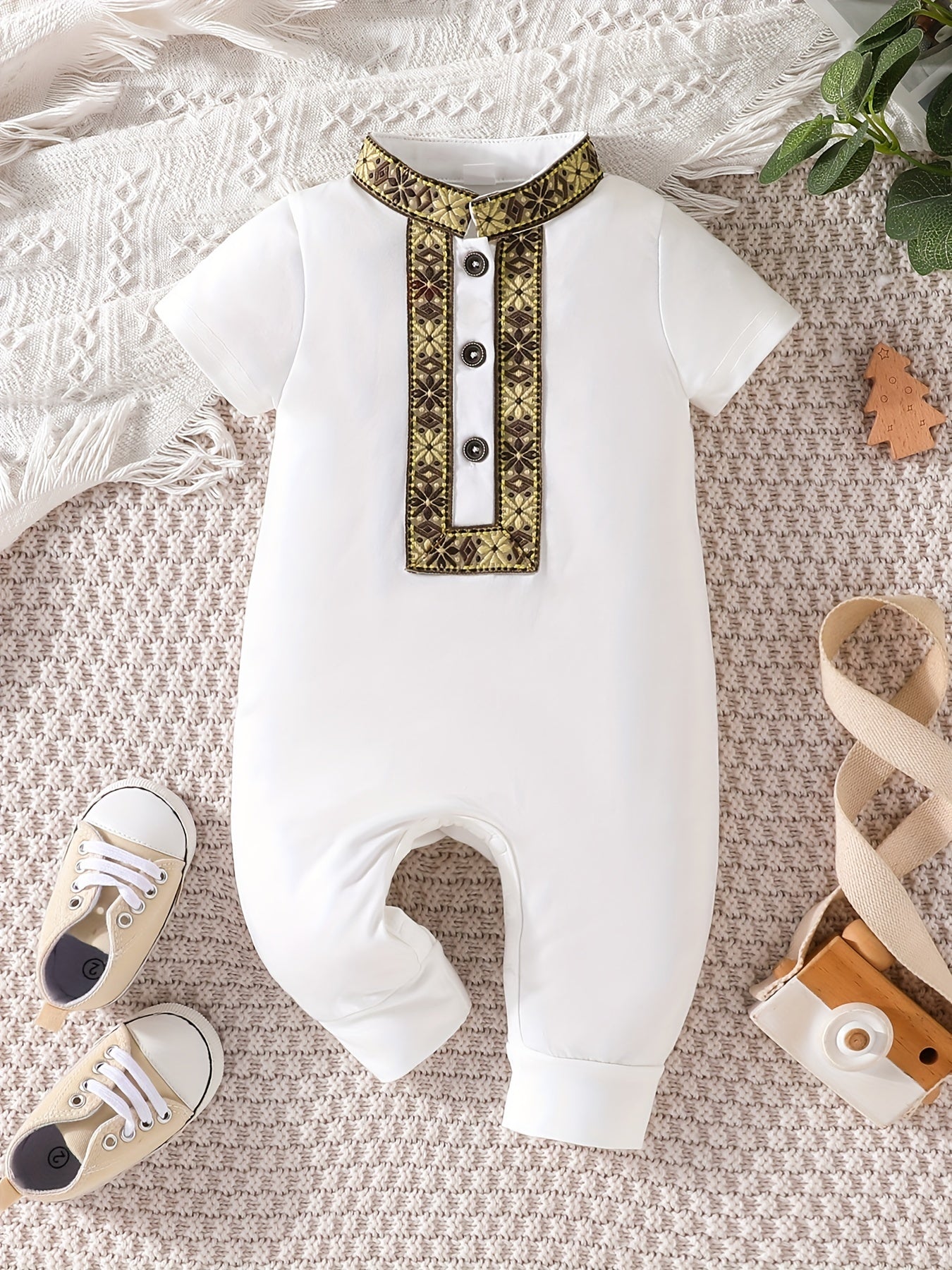 Baby Boy Short Sleeve Floral Print Jumpsuit