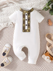 Baby Boy Short Sleeve Floral Print Jumpsuit